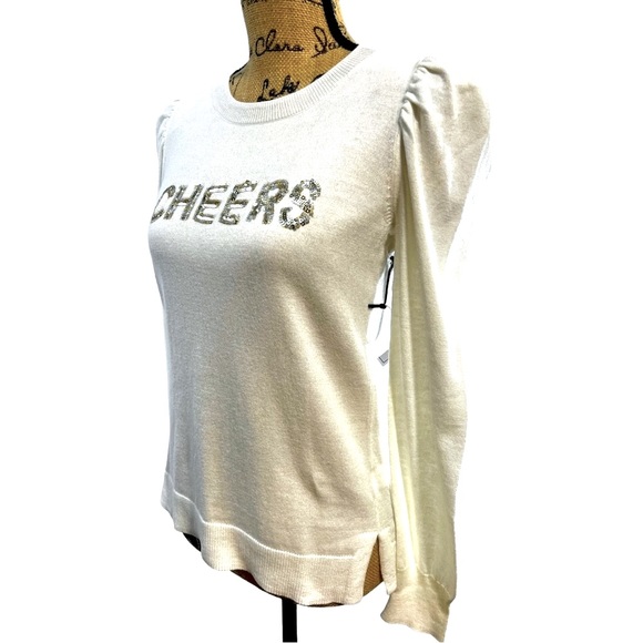 CHEERS Silver Sequin lightweight white long puff sleeves sweater NEW WITH TAGS - Picture 6 of 11